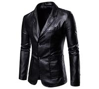 Blazer Uomo Slim Fit Formale con Due Bottoni Classqiue Cappotto casual per gli Uomini in Pelle Solida Monopetto Blazer Giacche Sottili Collo Tasca Caldo Manica Lunga, Le Noir, 4XL, Giacca