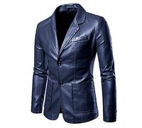 Blazer Uomo Slim Fit Formale con Due Bottoni Classqiue Cappotto casual per gli Uomini in Pelle Solida Monopetto Blazer Giacche Sottili Collo Tasca Caldo Manica Lunga, blu, 3XL, Giacca