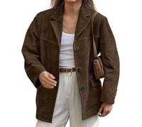 Blazer Vintage da Donna Autunno Slim Business Office Bavero Giacca Corta Manica Lunga Bottone con Tasca Giacca Corta Y2K Moda Abito Giacca (Brown,S)