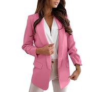 Blazers Donna Taglia Grande Giacca Tuta Donna Aperto Frontale Elegante Festa Festival Serata Formale Affari Costumi Retro Cocktail Festa Tinta Unita Comodi Ufficio Business Giacche, rosa caldo, XXL