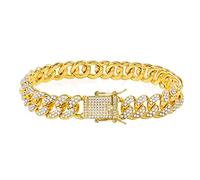 BLBLJERY Cavigliere cubane per le donne taglie forti grandi braccialetti alla caviglia oro argento strass diamante Bling cavigliere donna 9 10 pollici, 9 inch, Metallo, Zirconia cubica
