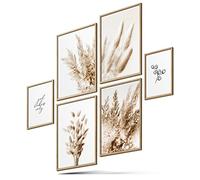 BLCKART, Infinity, Beige Love - Set di immagini eleganti con stampa su entrambi i lati, poster erba della pampa, decorazione per il soggiorno, stile boho (L 4 x A3 2 A4 senza cornice