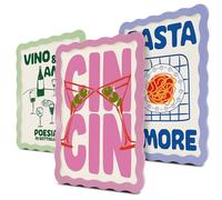 BLCKART Set di poster per la cucina Amore per la tua cucina dei sogni, sala da pranzo, decorazione, stampa d'arte, vino e pasta, immagini per la cucina, decorazione murale, senza tempo (Cin Cin Amore