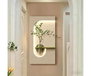 BLCKTIGR Arte da Parete 3D a LED di Lusso, Decorazione murale con Verde, Vaso con riserva d'Acqua e retroilluminazione a LED - Applique da Parete Minimalista per l'arredo(A,50 * 90cm/19.7 * 35.4in)