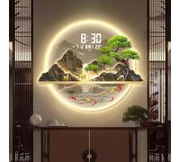 BLCKTIGR Arte da Parete 3D LED, murale Moderna con Grandi sculture murali Luminose a LED per Soggiorno Camera, Cervo Montagna Orologio & Temperatura(A,90 * 100cm/35.43 * 39.37in)