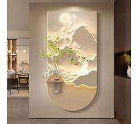 BLCKTIGR Decorazione murale 3D con luci LED - Moderno Vaso d'Acqua retroilluminato Cervo e Montagne Scultura Luminosa Effetto arenaria per Ingresso Soggiorno(D,50 * 100cm/19.69 * 39.37in)