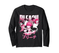 Bleach Pink Cast Photo with Kanji Logo Anime Maglia a Manica