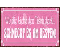 Blechschild 18x12 cm Wo die Liebe den Tisch deckt, schmeckt es am besten