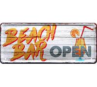 Blechschilder Targa decorativa per porta con scritta "Beach Bar Open Placca in metallo per pub, bancone o bar, idea regalo per i tuoi Trink & Sauf Freunde 28 x 12 cm