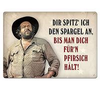Blechwarenfabrik Braunschweig Bud Spencer Dir spitz ich den asparagi, Bis man dich für´n Pfirsich hält Postcartolina in lamiera multicolore, dimensioni: 10,5 cm x 14,8 cm, 302/B006