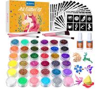 Bledras Kit Tatuaggi Glitter per Bambini, Regalo per Compleanno Festa di Carnevale 36 Colori con 18 Stencil, Kit Trucco Temporaneo Non Tossico per Bambini, Regalo per Compleanno Festa di Natale