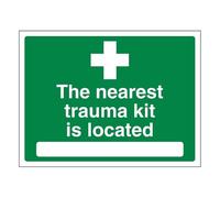 Bleedsave Cartello di sicurezza autoadesivo in vinile con scritta "The Nearest Trauma Kit is Located 200 x 150 mm