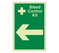 Bleedsave Kit di controllo spurgo freccia sinistra 300 x 400 mm - Glow in the Dark vinile autoadesivo cartello di sicurezza
