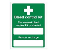 Bleedsave Segnale di sicurezza in plastica rigida con scritta in inglese "The Nearest Bleed Control Kit Is Situated", formato verticale, 150 x 200 mm