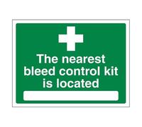 Bleedsave The Nearest Bleed Control Kit Is Located 200 x 150 mm - Cartello di sicurezza autoadesivo in vinile