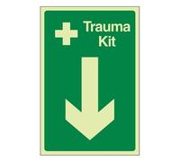 Bleedsave Trauma Kit Arrow Down 200 x 300 mm - Glow In The Dark Adesivo in Vinile Cartello di Sicurezza