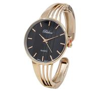 Blekon Collections - Orologio da donna al quarzo, cassa 34 mm, elegante bracciale rigido, nero/oro rosa.