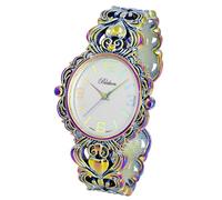 Blekon Collections - Orologio da donna al quarzo giapponese, cassa da 35 mm, stile egiziano, con polsino concho, Iridescente.