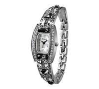 Blekon Collections - Orologio da donna al quarzo giapponese, con pietre quadrate e quadrante in perle e cinturino in metallo, alla moda, Argento/nero.