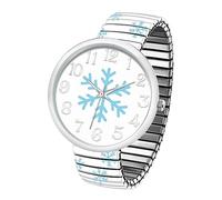Blekon Collections Orologio da donna con cinturino elastico a tema natalizio, cassa 38 mm, Bianco/fiocco di neve, Medium, Casual, Classico, Elegante, Donna, Unico