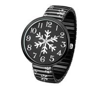 Blekon Collections Orologio da donna con cinturino elastico a tema natalizio, cassa 38 mm, Nero/fiocco di neve, Medium, Casual, Classico, Elegante, Donna, Unico
