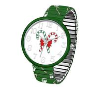 Blekon Collections Orologio da donna con cinturino elastico a tema natalizio, cassa 38 mm, Verde, Blekon