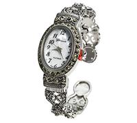 Blekon Collections - Orologio da polso al quarzo giapponese, design antico, 24 mm, in argento, Argento-Ovel