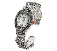Blekon Collections - Orologio da polso al quarzo giapponese, design antico, 24 mm, in argento, Argento-Quadrato