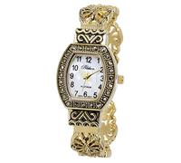 Blekon Collections - Orologio da polso al quarzo giapponese, design antico, 24 mm, in argento, Oro-Quadrato, classico