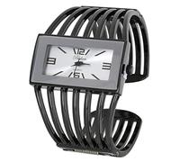 Blekon Collections - Orologio da polso da donna, rettangolare, analogico, al quarzo, robusto ed elegante, con cinturino semi-rigido, Argento/Canna di fucile