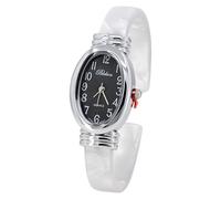 Blekon Collections - Orologio da polso da donna, rotondo, ovale, rettangolare, in acrilico, con motivo tartarugato, Argento/Nero/BiancoPerla/Ovale, classico