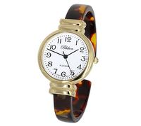Blekon Collections - Orologio da polso da donna, rotondo, ovale, rettangolare, in acrilico, con motivo tartarugato, Oro/Rotondo, casual, classico, elegante, da donna, unico