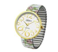 Blekon Orologio da donna con cinturino elasticizzato con quadrante floreale da 41 mm - Braccialetto di espansione bianco e nero, quadrante multicolore audace, orologio da donna con quadrante grande
