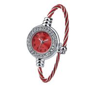 Blekon Orologio da polso da donna, rotondo, analogico, con numeri arabi, cassa da 23 mm, elegante cinturino in metallo, Strass Argento/Rosso, casual, classico, elegante, da donna, unico