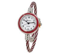 Blekon Orologio da polso da donna, rotondo, analogico, con numeri arabi, cassa da 23 mm, elegante cinturino in metallo, Argento/Rosso, Elegante