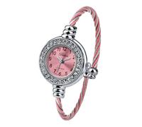 Blekon Orologio da polso da donna, rotondo, analogico, numeri arabi, cassa da 23 mm, elegante orologio da polso con cinturino in filo metallico, Strass Argento/Rosa, casual, classico, elegante, da
