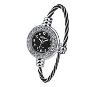Blekon Orologio da polso da donna, rotondo, analogico, numeri arabi, cassa da 23 mm, elegante orologio da polso con cinturino in filo metallico, Strass Argento/Nero, casual, classico, elegante, da