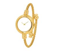 Blekon Orologio da polso da donna, rotondo, analogico, numeri arabi, cassa da 23 mm, elegante orologio da polso con cinturino in filo metallico, Bianco tinta unita/oro