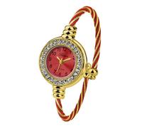 Blekon Orologio da polso da donna, rotondo, analogico, numeri arabi, cassa da 23 mm, elegante orologio da polso con cinturino in filo metallico, Strass Oro/Rosso, casual, classico, elegante, da donna,