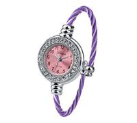 Blekon Orologio da polso da donna, rotondo, analogico, numeri arabi, cassa da 23 mm, elegante orologio da polso con cinturino in filo metallico, Strass Argento/Viola, casual, classico, elegante, da