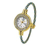 Blekon Orologio da polso da donna, rotondo, analogico, numeri arabi, cassa da 23 mm, elegante orologio da polso con cinturino in filo metallico, Strass Oro/Blu, casual, classico, elegante, da donna,