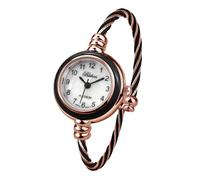 Blekon Orologio da polso da donna, rotondo, analogico, numeri arabi, cassa da 23 mm, elegante orologio da polso con cinturino in filo metallico, Bianco/Oro rosa/Nero