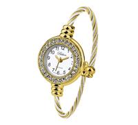 Blekon Orologio da polso da donna, rotondo, analogico, numeri arabi, cassa da 23 mm, elegante orologio da polso con cinturino in filo metallico, Strass Oro/Bianco, casual, classico, elegante, da