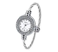 Blekon Orologio da polso da donna, rotondo, analogico, numeri arabi, cassa da 23 mm, elegante orologio da polso con cinturino in filo metallico, Strass Argento/Bianco, casual, classico, elegante, da