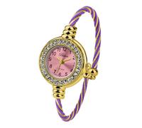 Blekon Orologio da polso da donna, rotondo, analogico, numeri arabi, cassa da 23 mm, elegante orologio da polso con cinturino in filo metallico, Strass Oro/Viola, casual, classico, elegante, da donna,