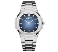 Blekon Orologio da polso da uomo di lusso, classico, quadrante quadrato, analogico, al quarzo, con data, lancette e indici luminosi, orologio da lavoro e casual, Blu/argento., Orologio alla moda da