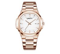 Blekon Orologio da polso da uomo di lusso, classico, quadrante quadrato, analogico, al quarzo, con data, lancette e indici luminosi, orologio da lavoro e casual, Bianco/Oro rosa, Orologio alla moda da