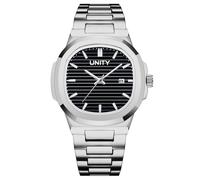 Blekon Orologio da polso da uomo di lusso, classico, quadrante quadrato, analogico, al quarzo, con data, lancette e indici luminosi, orologio da lavoro e casual, nero/argento, Orologio alla moda da