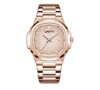 Blekon Orologio da polso da uomo di lusso, classico, quadrante quadrato, analogico, al quarzo, con data, lancette e indici luminosi, orologio da lavoro e casual, oro rosa/oro rosa, Orologio alla moda