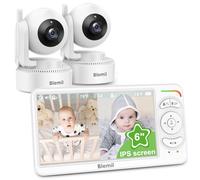 Blemil Baby monitor, Video Baby monitor con 2 telecamere e audio, 6 IPS grande schermo Split Screen Baby Monitor, Videomonitor telecamere con chiara visione notturna e 30 ore di durata della batteria